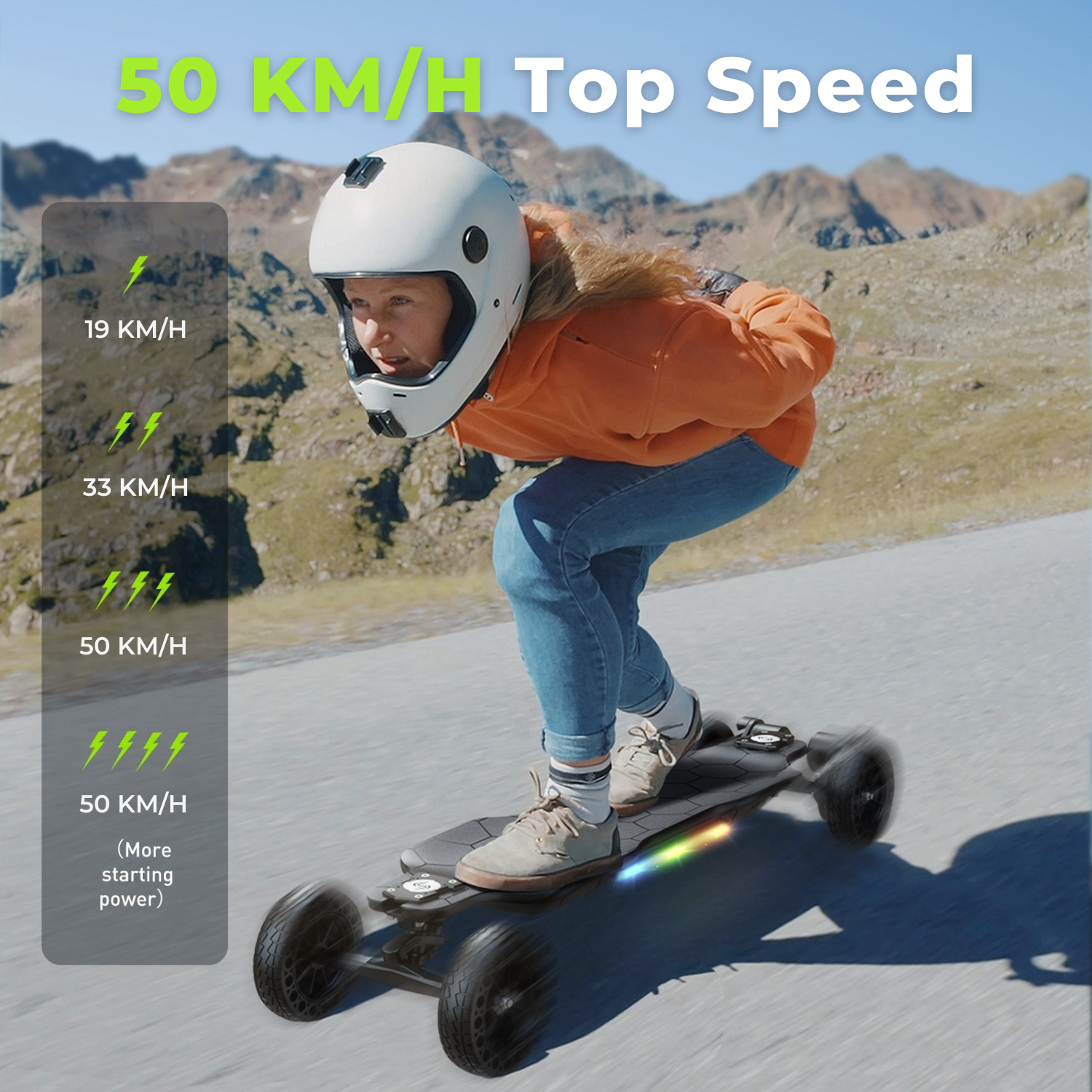 V10 Off Road Electric Skateboard with Ambient Light & Remote Control