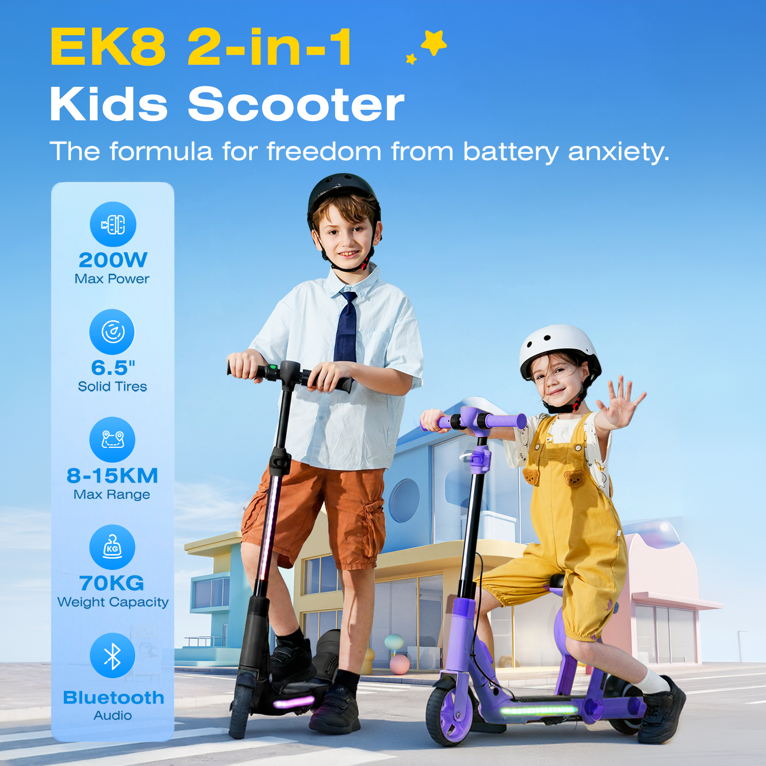 EK8 2-in-1 Electric Scooter with Seat for Kids