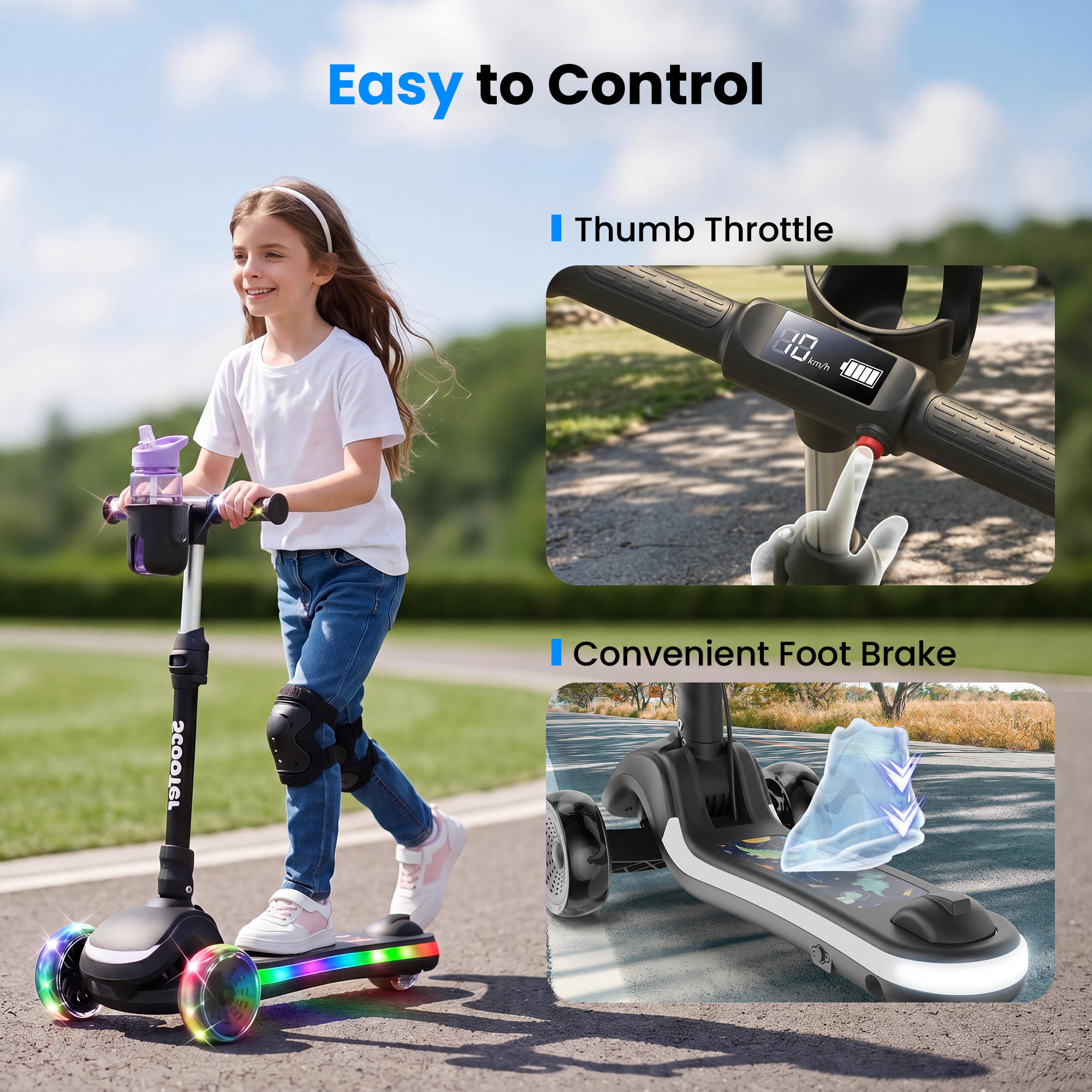 iScooter B2Pro Adjustable Height Electric Scooter for Kids
