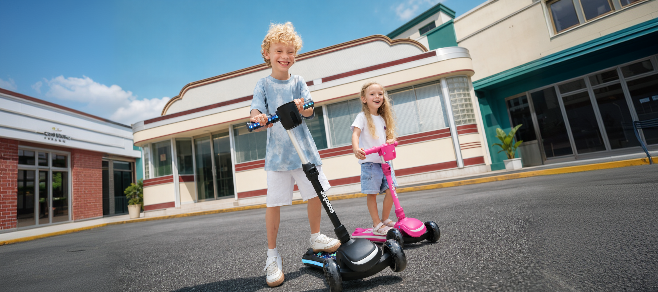 Children riding iScooter electric scooters